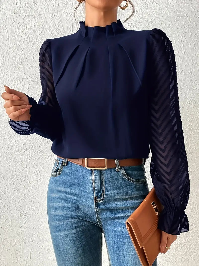 Kolbrun™ | Top Elegante Plissettato con Maniche in Rete