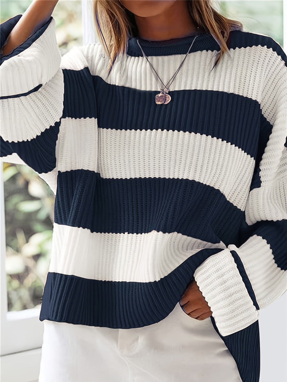Ornella | Maglione a collo rotondo a righe