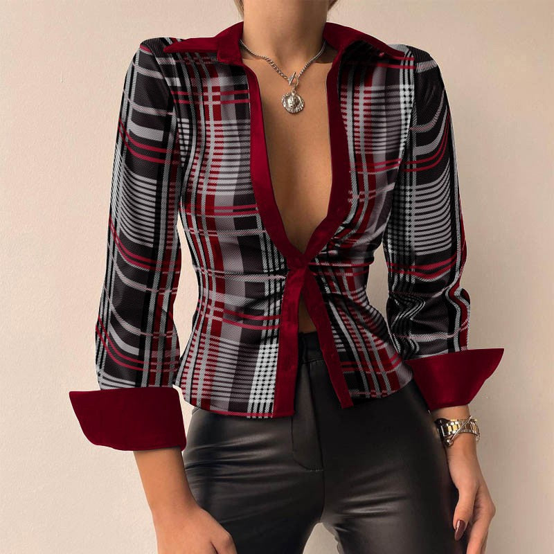 Silvia™ | Blusa in PU Pelle Patchwork con Scollo a V e Maniche Lunghe