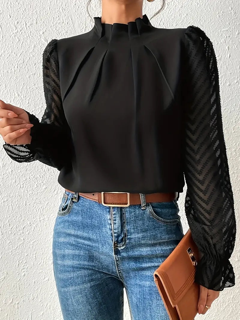 Kolbrun™ | Top Elegante Plissettato con Maniche in Rete
