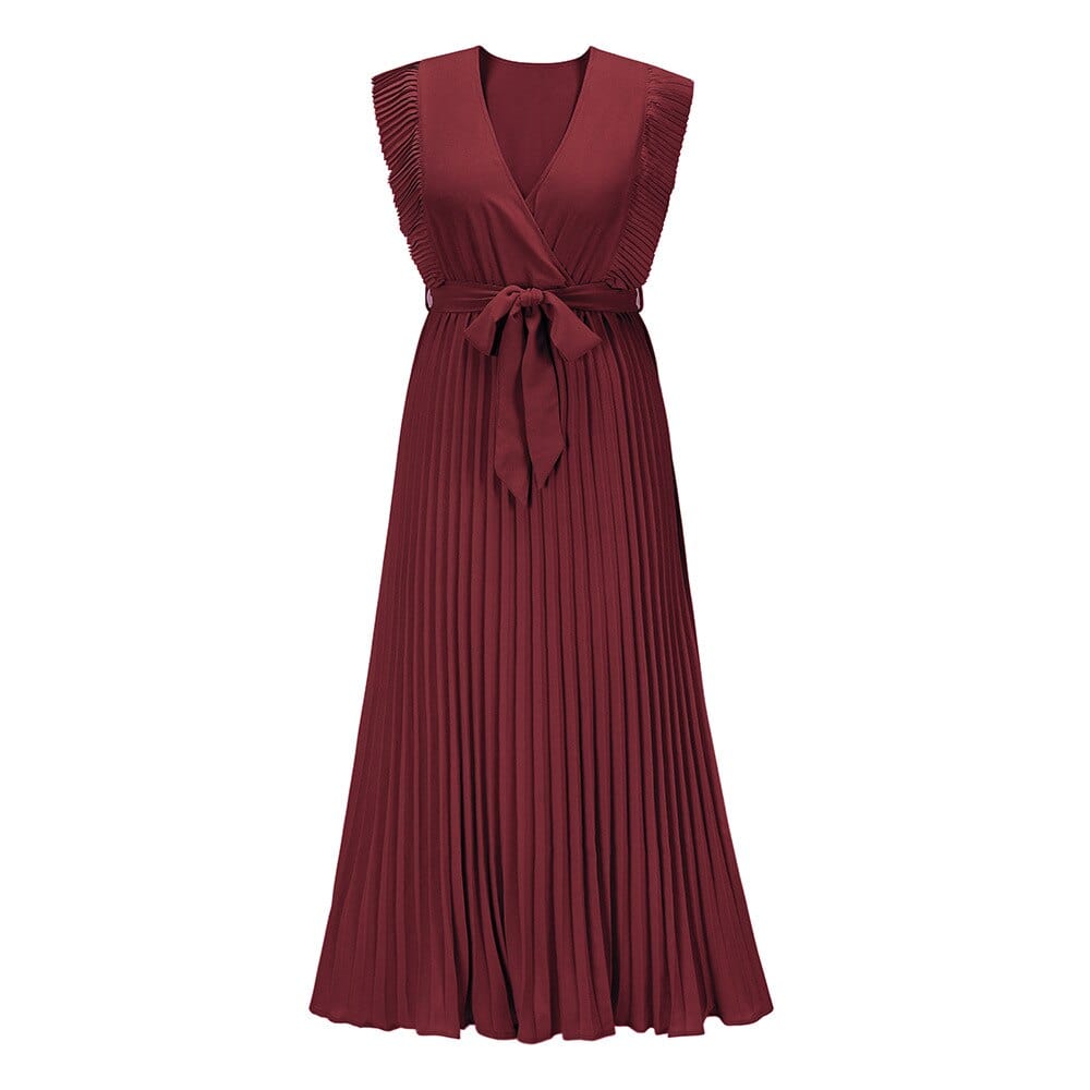 Elena™ | Vestito Bohemien Rosso Scuro con Scollo a V per Occasioni Festive