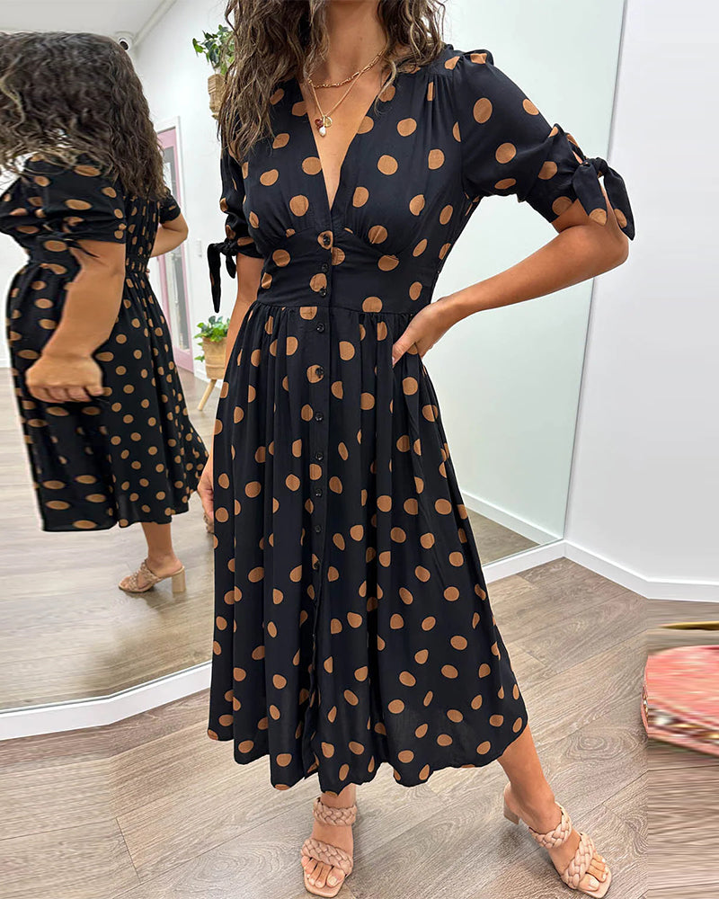Mina™ | Abito con scollo a V e pois