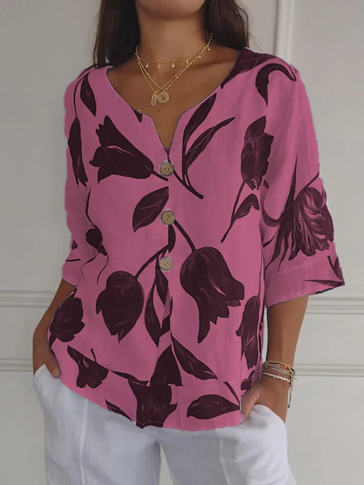 Sanne™ | Blusa a Bottoni Floreale