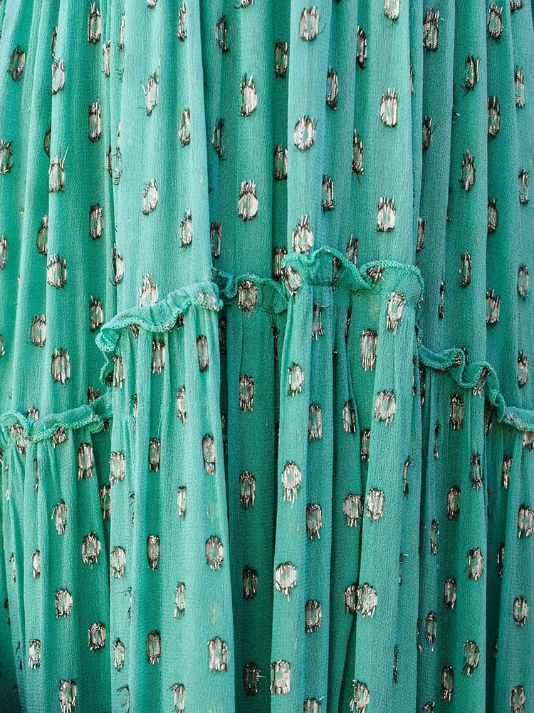 Evi™ | Maxi Abito Verde con Scollatura a V e Stampa Estiva Stile Ibiza
