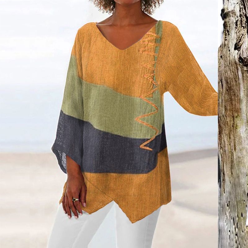 Helene | Top Color Block con Scollo a V Raffinato