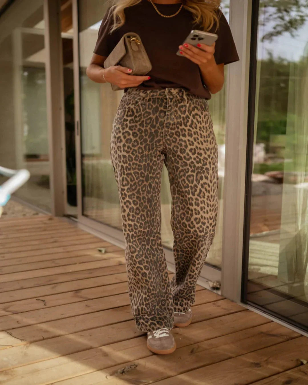 Pantaloni a Zampa di Elefante Leopardati