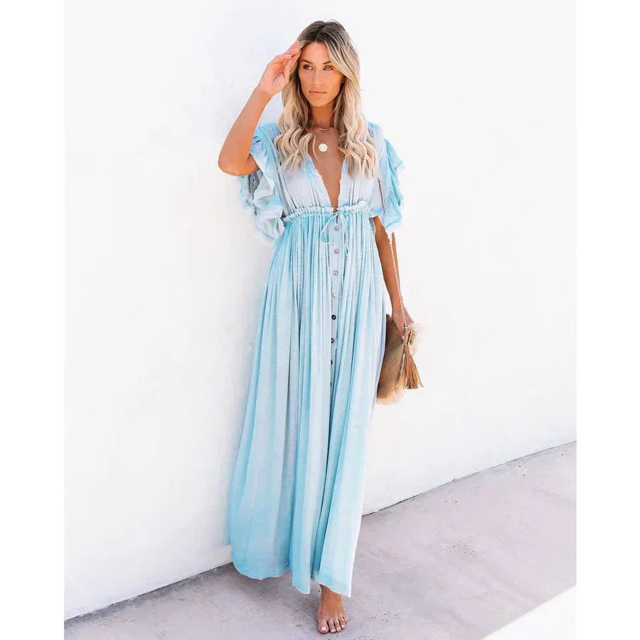 Luna™ | Abito Maxi Azzurro Stile Ibiza