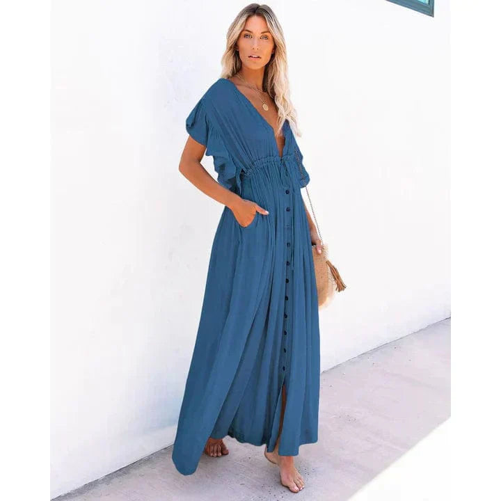 Anouk™ | Abito Maxi Blu Marino Stile Ibiza da Spiaggia