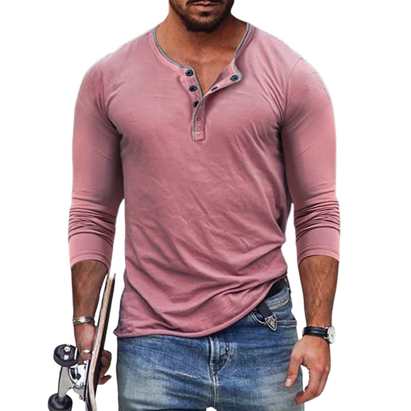 T-shirt a manica lunga slim fit in misto cotone con collo Henley da uomo