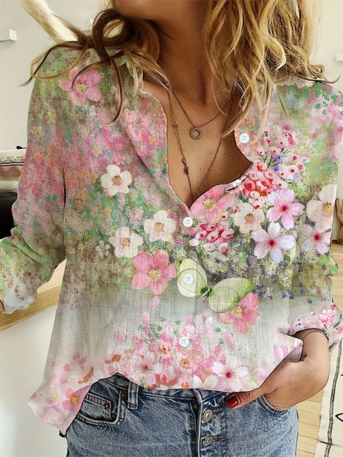 Mira™ | Camicia a maniche lunghe con colletto e stampa floreale