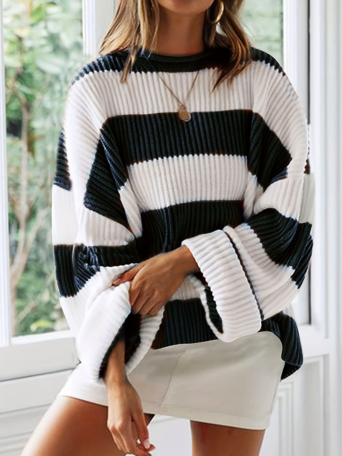 Ornella | Maglione a collo rotondo a righe