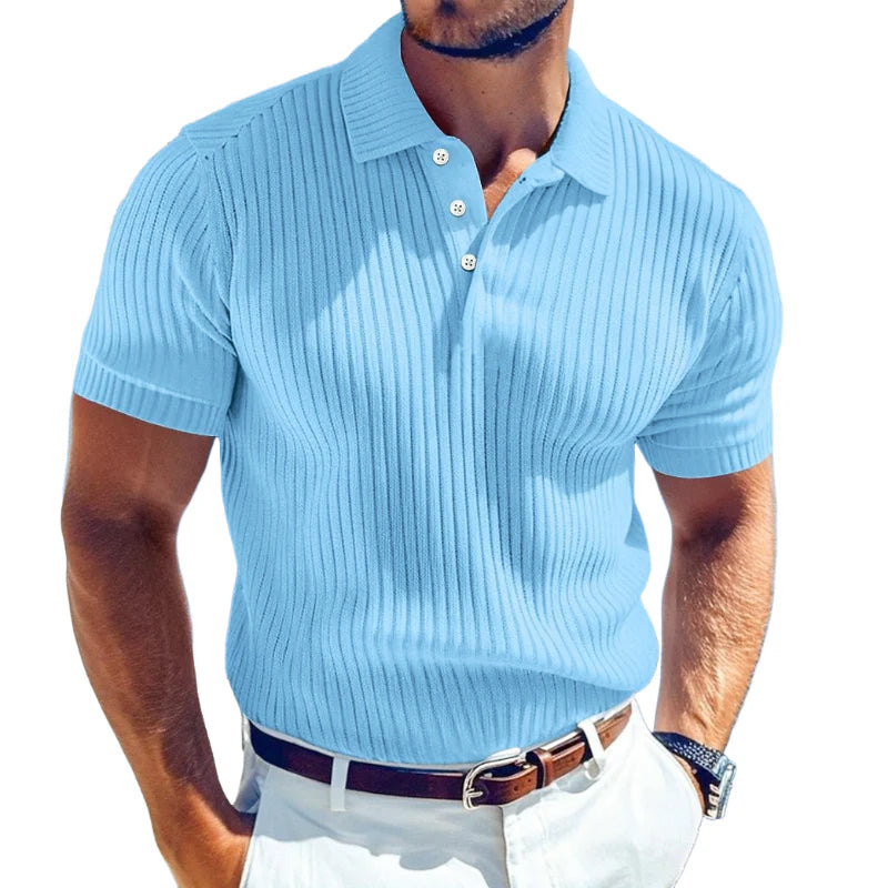 Maglietta Polo Slim a Maniche Corte in Maglia Morbida Unita da Uomo