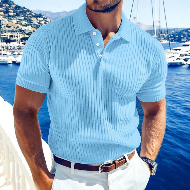 Maglietta Polo Slim a Maniche Corte in Maglia Morbida Unita da Uomo