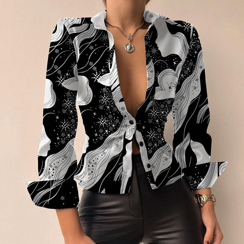 Silvia™ | Blusa in PU Pelle Patchwork con Scollo a V e Maniche Lunghe