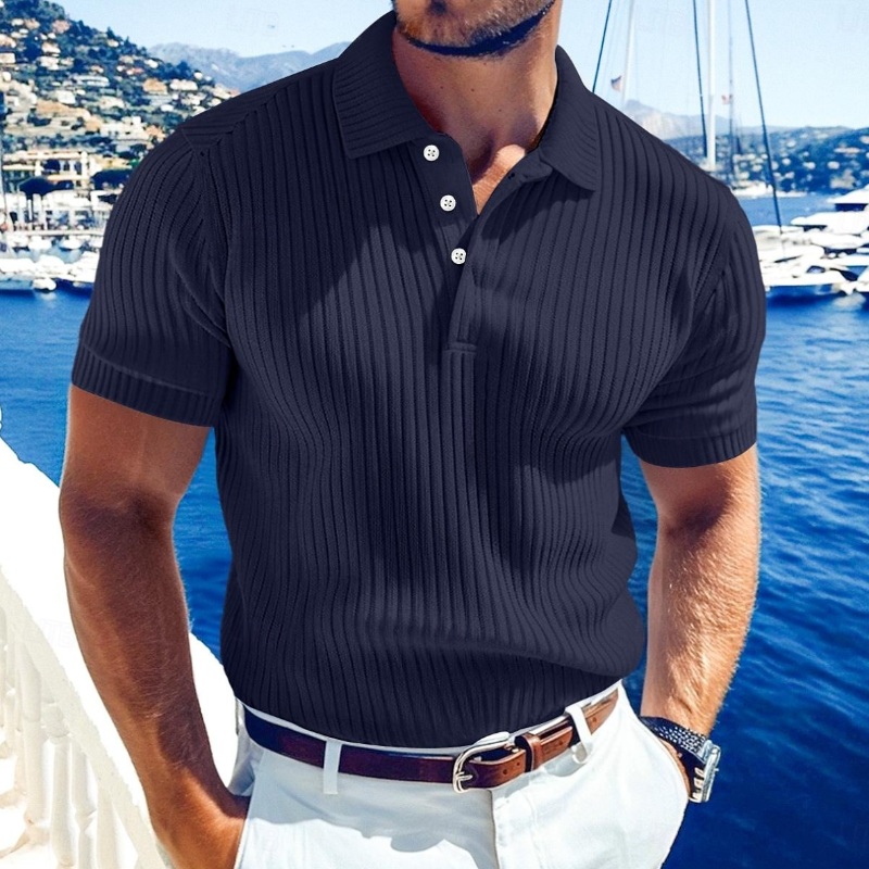 Maglietta Polo Slim a Maniche Corte in Maglia Morbida Unita da Uomo