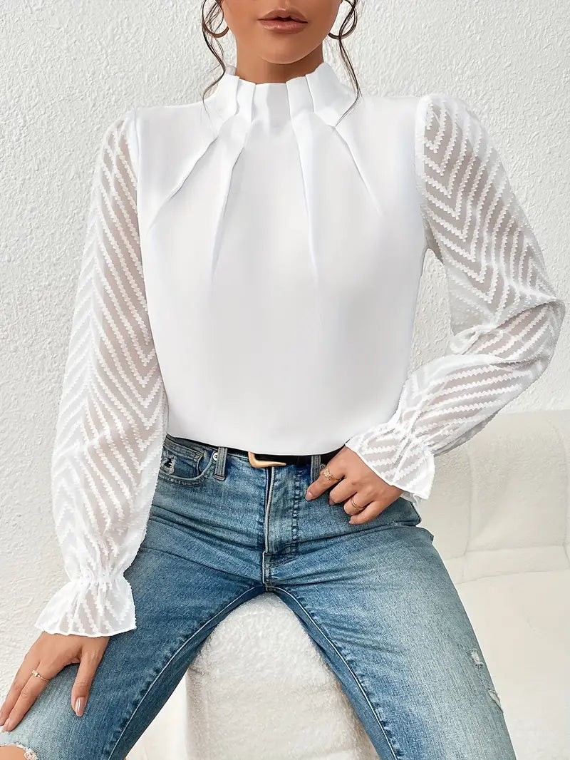 Kolbrun™ | Top Elegante Plissettato con Maniche in Rete