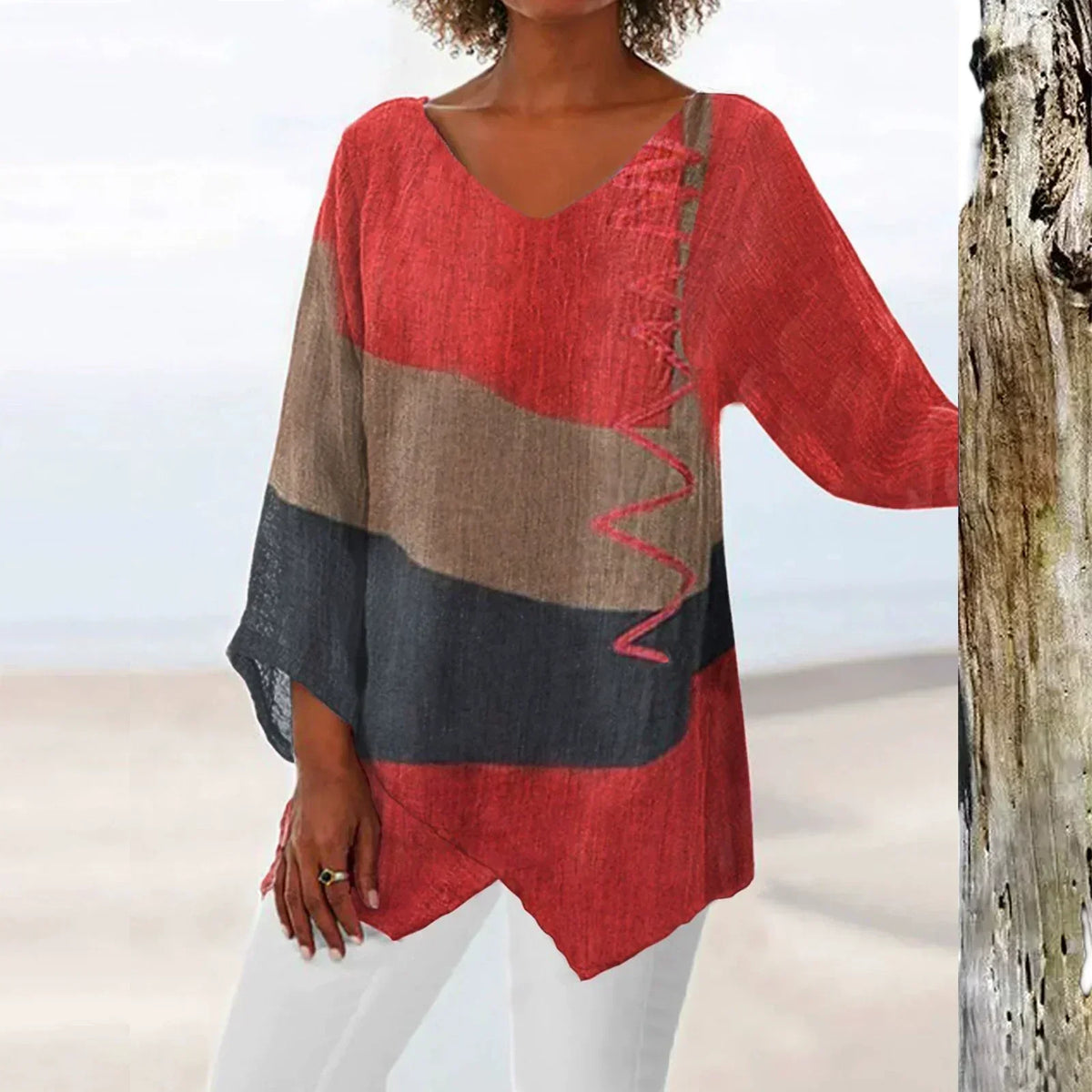 Helene | Top Color Block con Scollo a V Raffinato