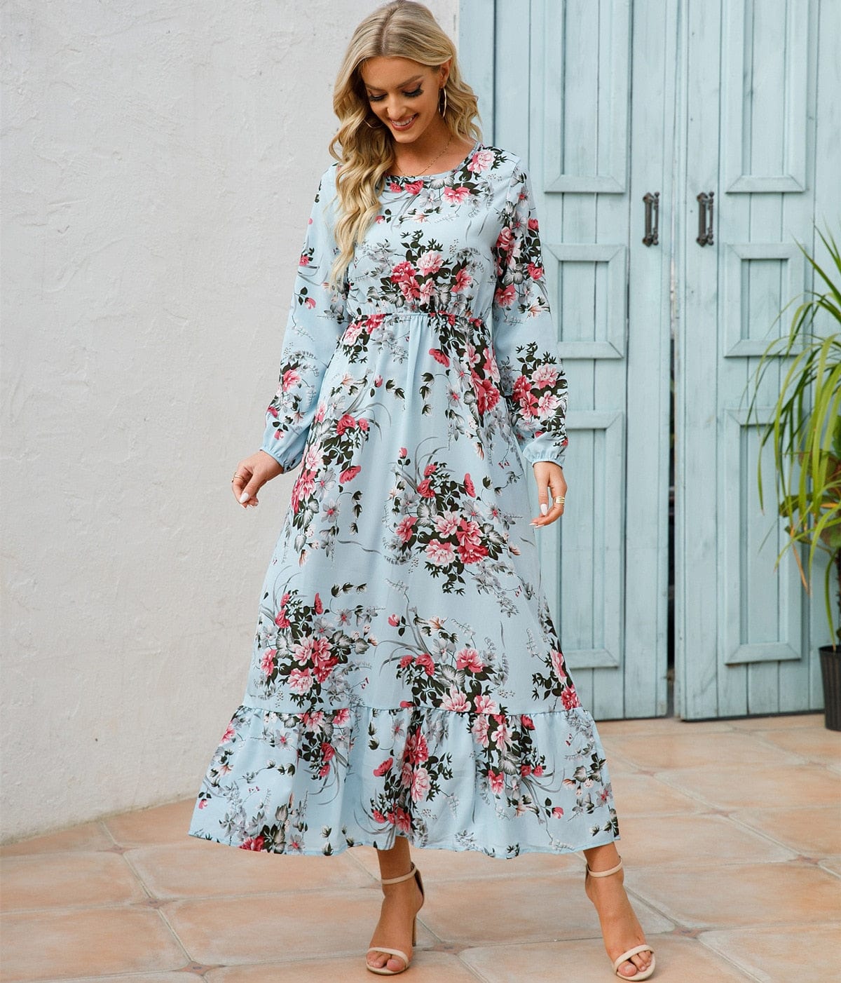 Loua™ | Abito Estivo Azzurro Chiaro Stile Ibiza con Motivo Floreale