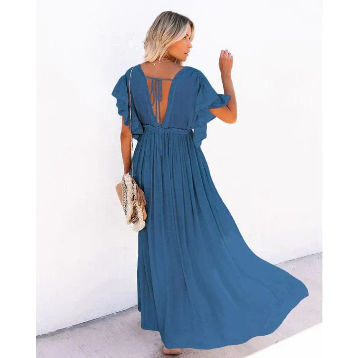 Anouk™ | Abito Maxi Blu Marino Stile Ibiza da Spiaggia