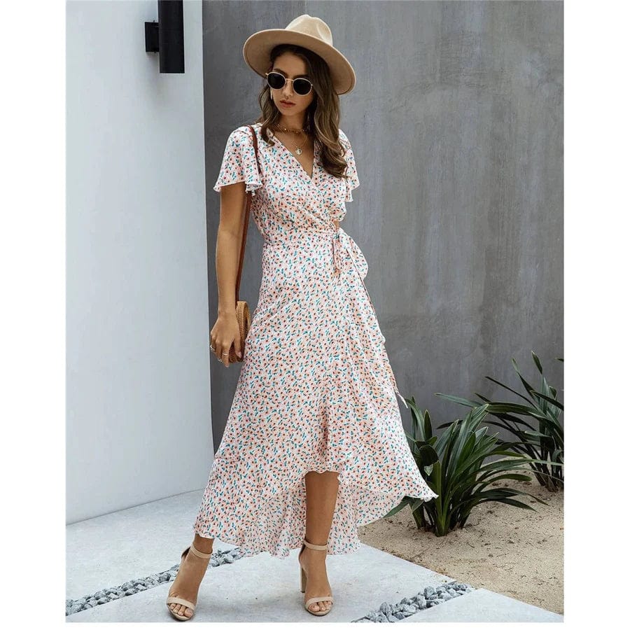 Myrthe™ | Vestito Lungo Stile Ibiza Rosa con Stampa