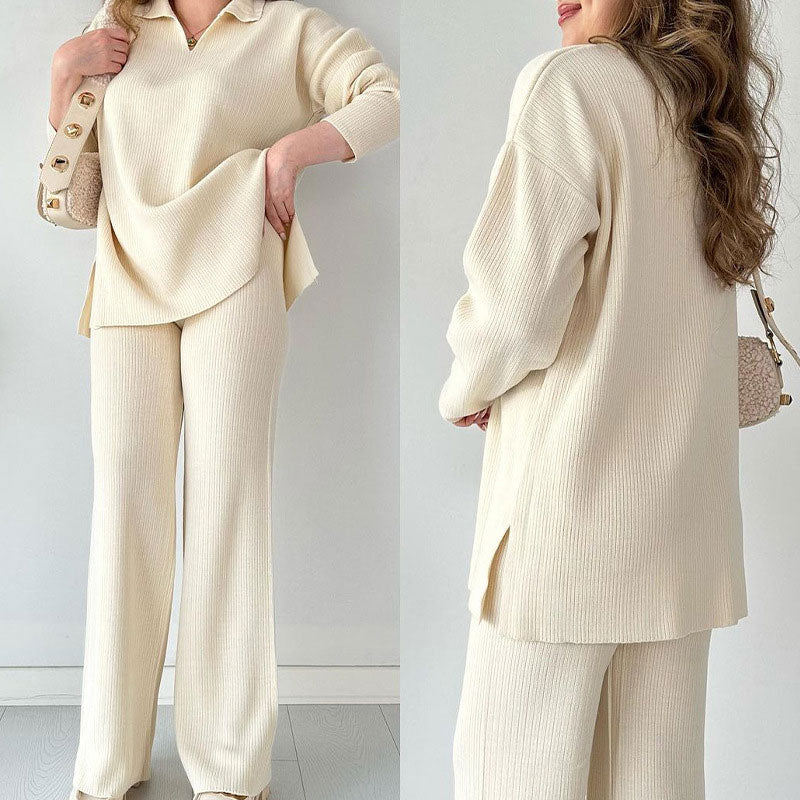 Amalia™ | Set due pezzi casual con scollo a V e spacco